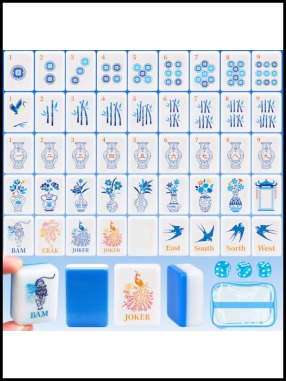 Complete 166-Piece American Mahjong Tile Set with PVC Bag for Beginners & Travel